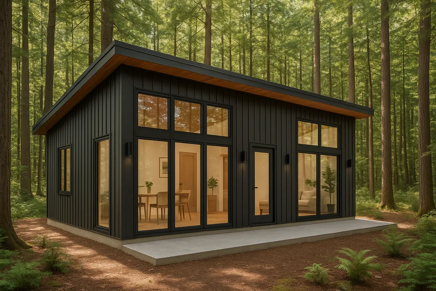 Harvey's Hideout floor plan &mdash; 1036 sq ft exterior rendering