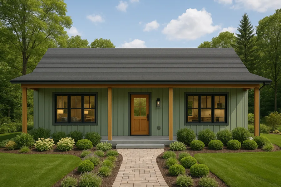 The Laningham floor plan &mdash; 891 sq ft exterior rendering