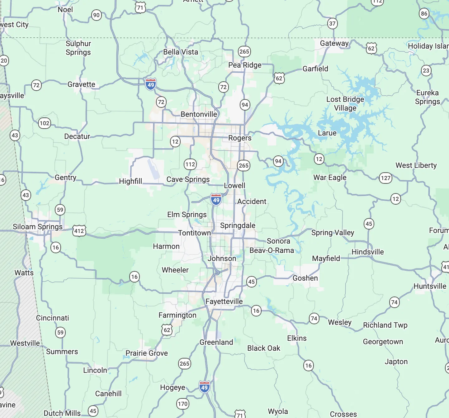 Evergreen Builders service area map in Northwest Arkansas